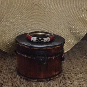 I Love Textured Bangle Bracelet EUC in Red Cream and Black EUC